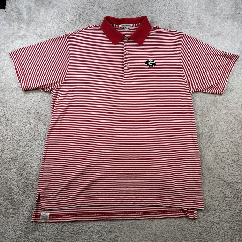 Georgia Bulldogs Peter Millar Polo Mens Large Red White Striped Golf Shirt